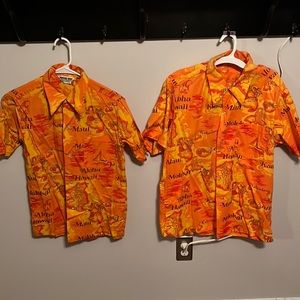2 matching vintage Hawaiian shirts made in Philippines